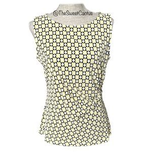 Jones New York Collection Shell Top Ruched Geometric Print Sleeveless Blouse M